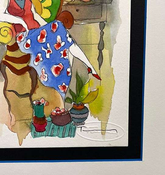 One-Of-A-Kind Unique Orignal Watercolor by Itzchak Tarkay