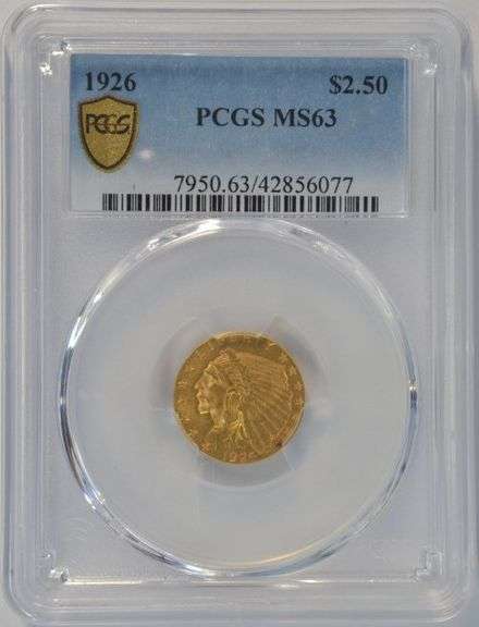 Very Choice BU 1926 US $2.50 Indian Gold Piece. PCGS MS63