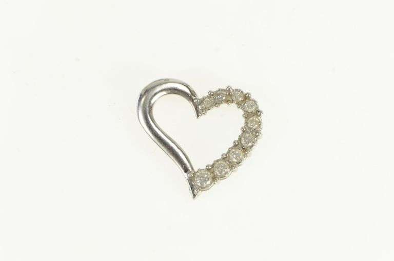 10K White Gold Diamond Curvy Heart Love Symbol Vintage Pendant