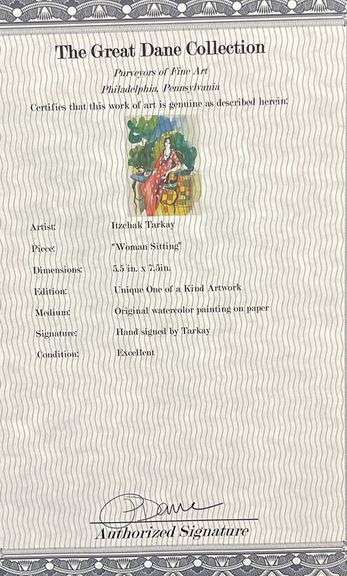 One-Of-A-Kind Unique Orignal Watercolor by Itzchak Tarkay
