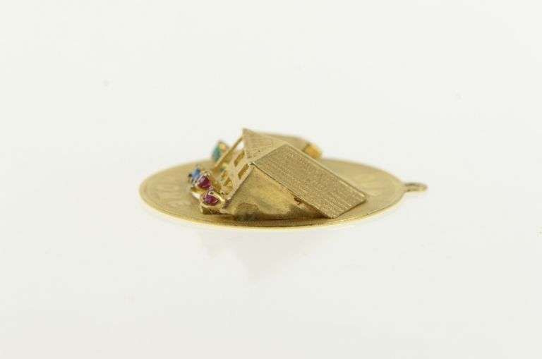 14K Yellow Gold 1960's Our Home Sweet Home Vintage Ruby Charm/Pendant