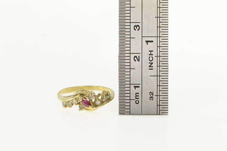14K Yellow Gold Marquise Ruby Diamond Vintage Bypass Ring