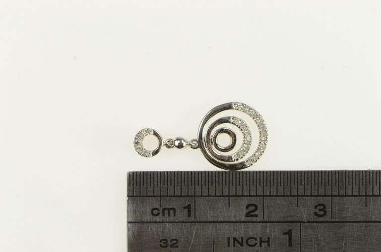 14K White Gold Diamond Layered Circle Vintage Drop Pendant