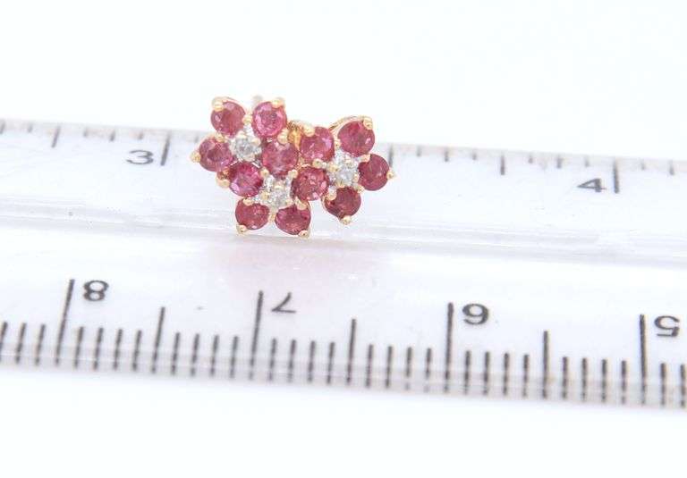 Gorgeous Yellow Gold Ruby and Diamond Cluster Earrings