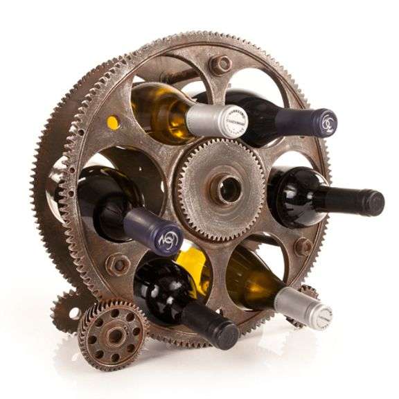Gear Wine Rack: Industrial Elegance