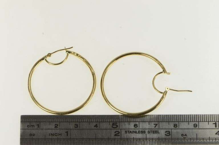 10K Yellow Gold 35.4mm Round Classic Simple Hoop Earrings