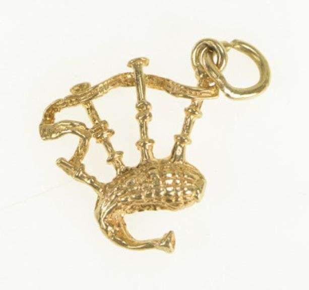 10K Yellow Gold 3D Bag Pipe Scottish Musical Instrument Charm/Pendant