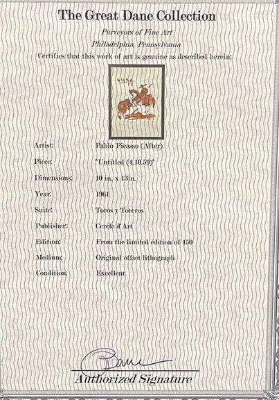 Very Collectible Pablo Picasso Lithograph from Toros y Toreros Circa 1961