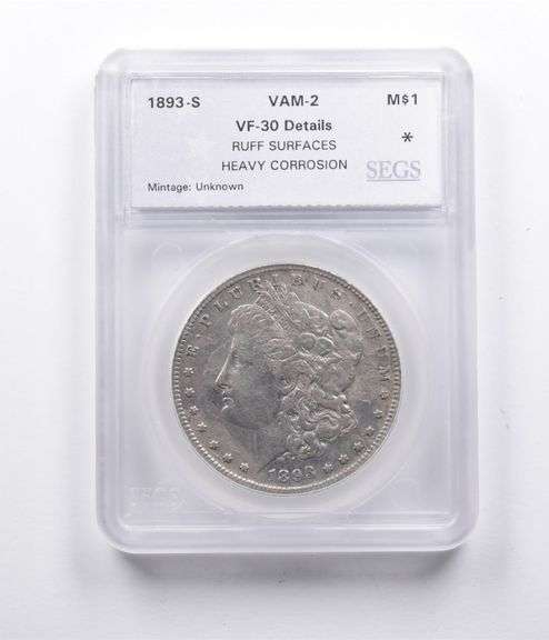 VF30 Details 1893-S Morgan Silver Dollar Ruff Hvy Corrosion VAM 2 SEGS