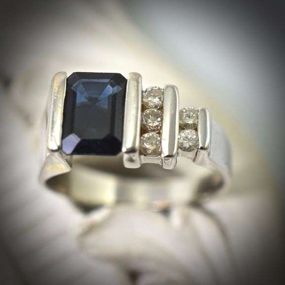 Contemporary 14K Sapphire and Diamond Step Style Ring