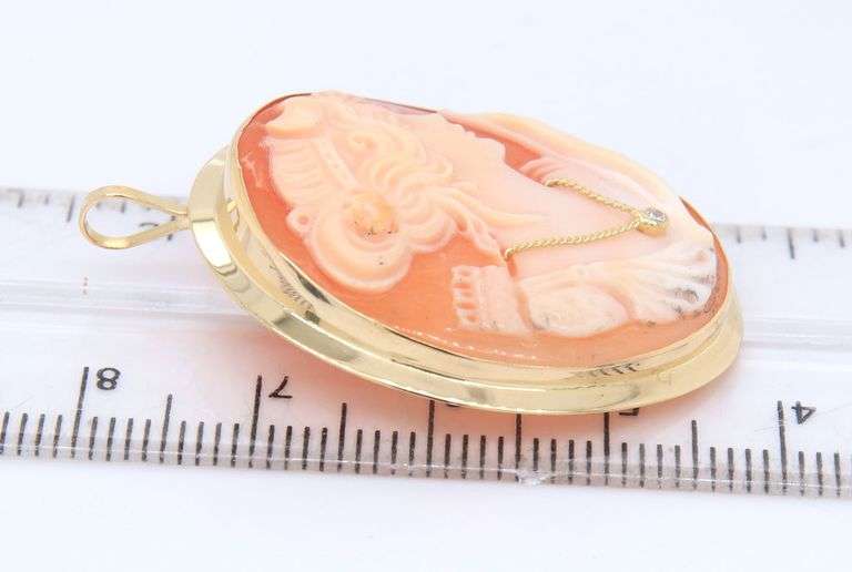 Beautiful 18kt Italian Shell Cameo Pin Pendant