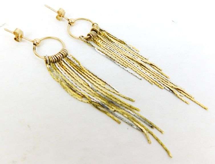 Vintage 14K Long Two-Tone Dangly Earrings