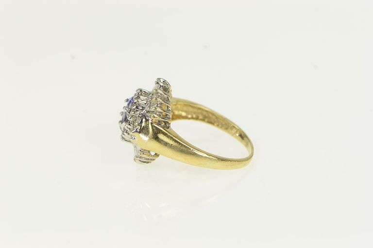 14K Yellow Gold Oval Tanzanite Diamond Halo Engagement Ring