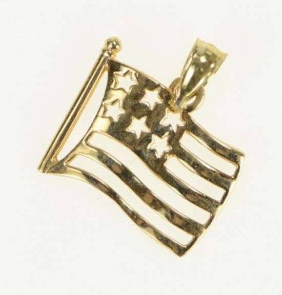 10K Yellow Gold America Flag Stars Patriot July 4th Charm/Pendant