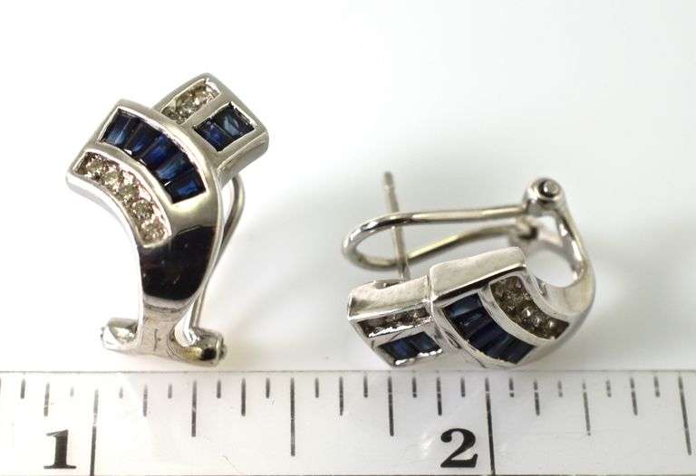 Chic 14K White Gold Sapphire and Diamond Earrings