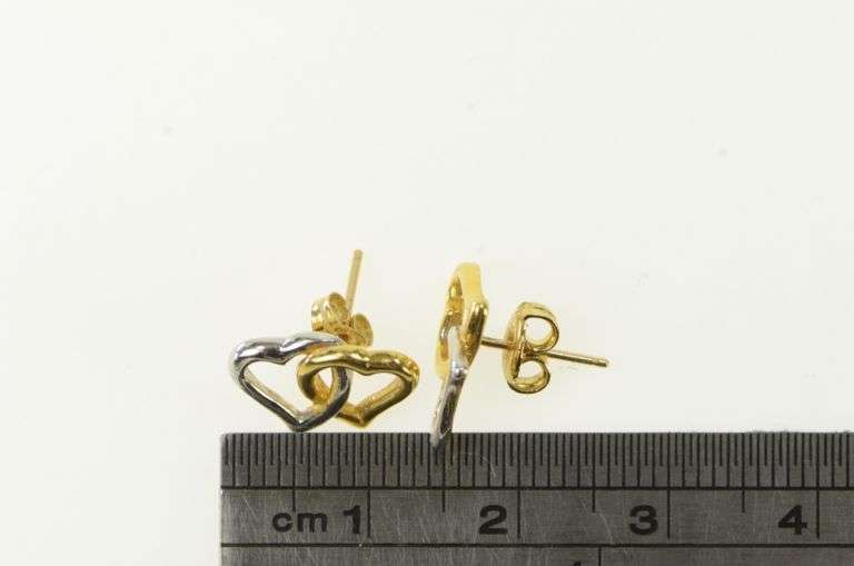 14K Yellow Gold Two Tone Hearts Interlocked Love Forever Earrings