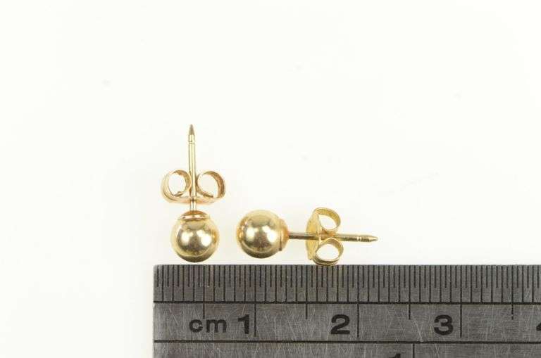14K Yellow Gold 4.9mm Round Ball Sphere Simple Stud Earrings
