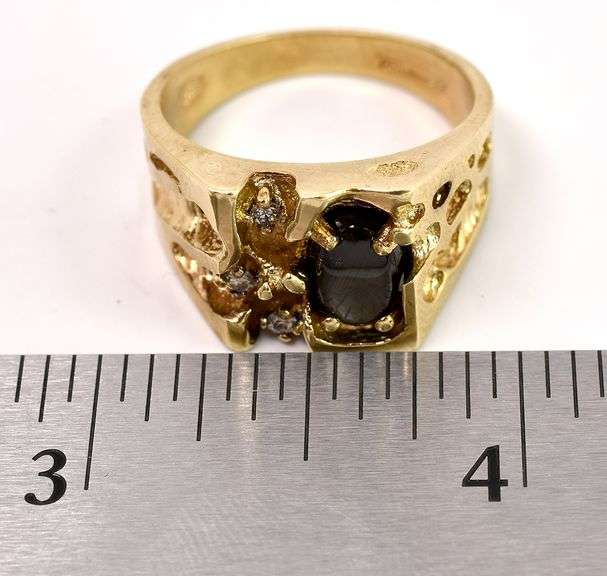 Charming Brown Sapphire and Diamond Men's Ring in 14K Yellow Gold