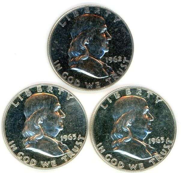 4 Proof Franklin Silver Half Dollars from 1962 & 1963.