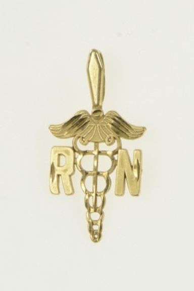 14K Yellow Gold RN Registered Nurse Caduceus Medicine Charm/Pendant