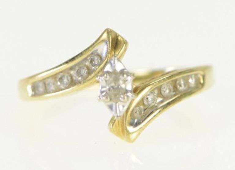 10K Yellow Gold Marquise Diamond Classic Bypass Engagement Ring