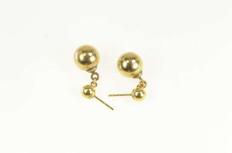14K Yellow Gold 9.7mm Ball Dangle Classic Vintage Earrings