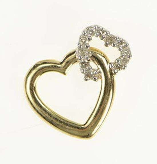 10K Yellow Gold Interlocked Hearts Love Symbol Diamond Pendant