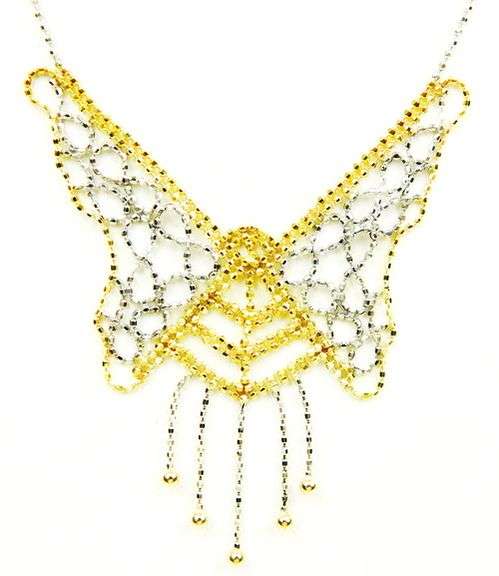 10K Gold & Sterling Mesh Beadwork Butterfly Necklace