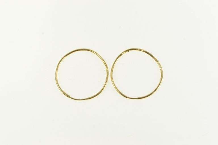 14K Yellow Gold 26.6mm Vintage Simple Seamless Look Hoop Earrings