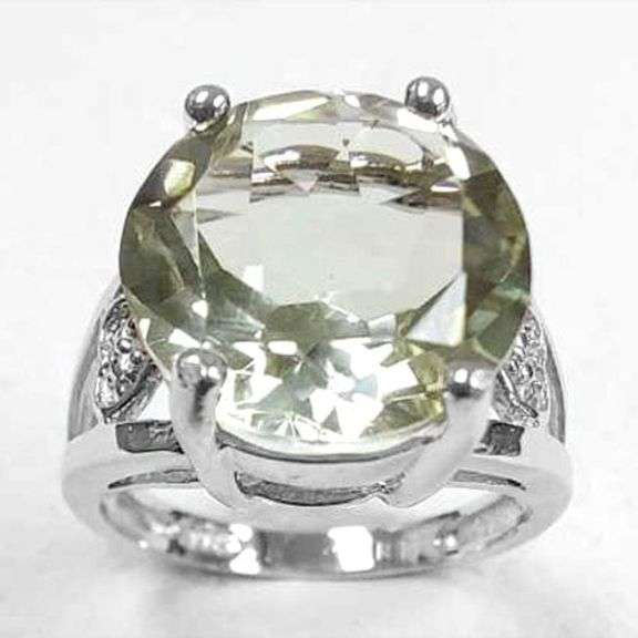 5.58 CT GREEN AMETHYST & DIAMOND STERLING SILVER RING