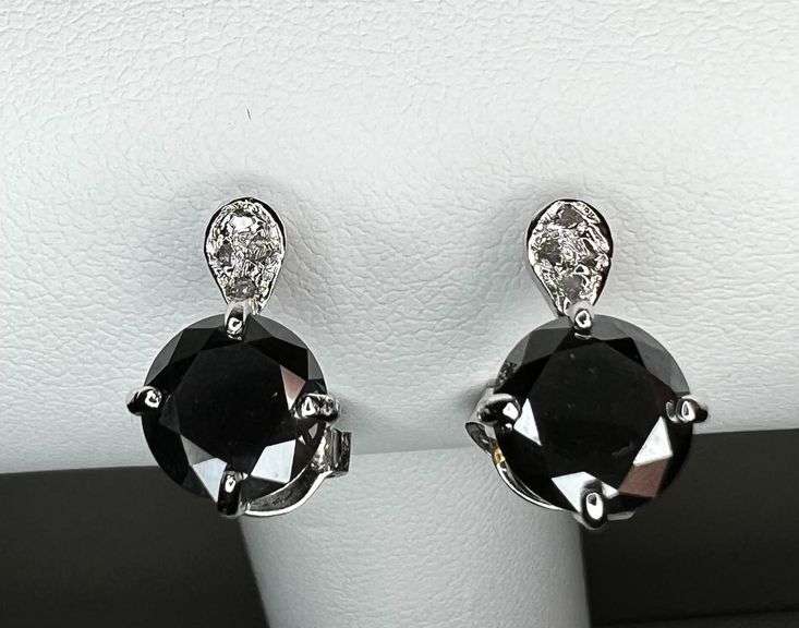 Impressive 3.15 Ctw Black Fire Moissanite & Natural White Diamond Accent Earrings