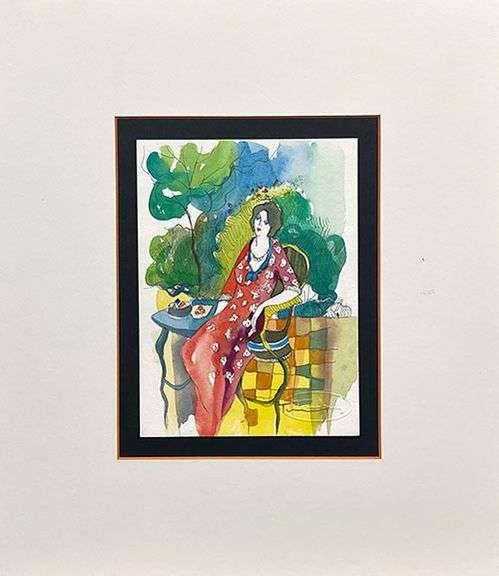 One-Of-A-Kind Unique Orignal Watercolor by Itzchak Tarkay