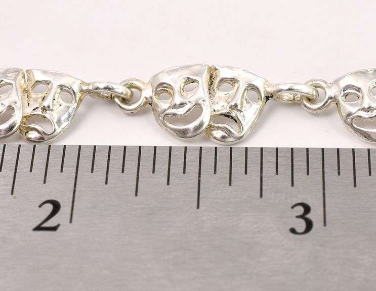 Sad and Happy Theater Mask Bracelet in Sterling Silver
