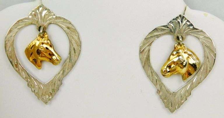 Vintage Silver Heart & Horse Earrings