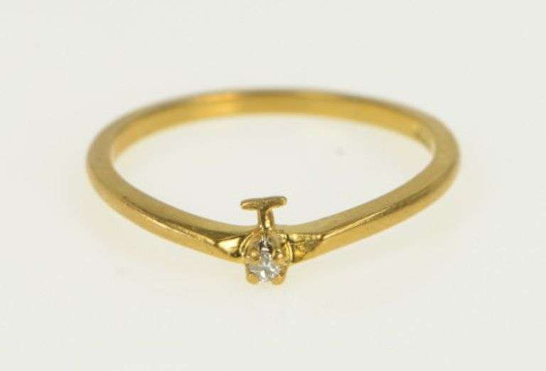 14K Yellow Gold Diamond Inset Retro Simple Wedding Band Ring