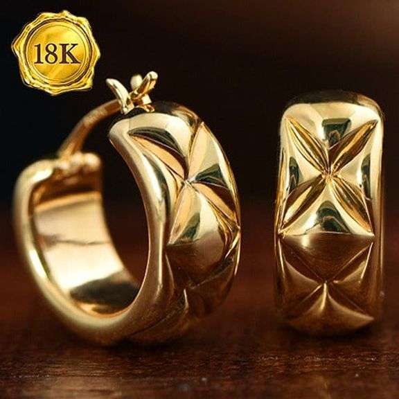 18KT GOLD HOOP EARRINGS-WIDE
