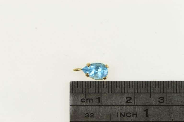 14K Yellow Gold Blue Topaz Solitaire December Birthstone Charm/Pendant