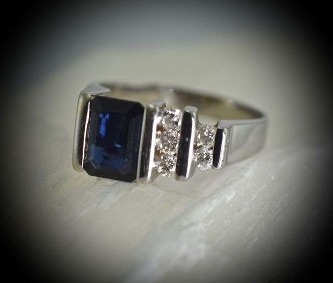 Contemporary 14K Sapphire and Diamond Step Style Ring