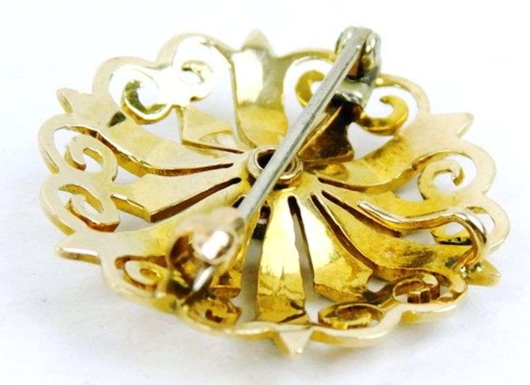 Antique 9CT Gold Diamond & Seed Pearls Pin/Pendant