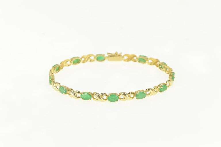 14K Yellow Gold Natural Emerald X Criss Cross Link Bracelet