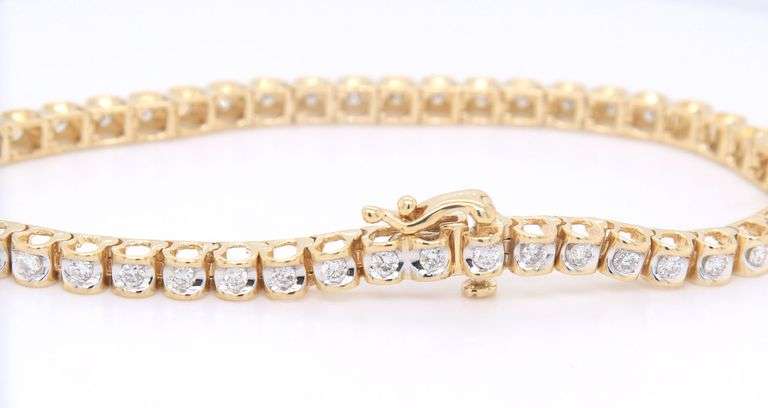 Divine Yellow Gold 1.50ctw Bezel Set Diamond Tennis Bracelet