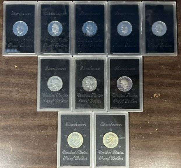 Ten (10) Gem PRF Eisenhower Silver Dollars in original holders (no brown box)