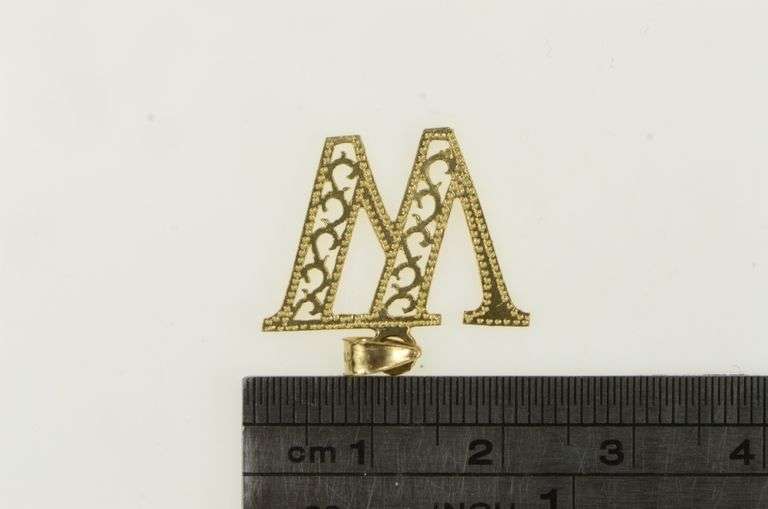 10K Yellow Gold W Filigree Letter Monogram Name Initial Pendant
