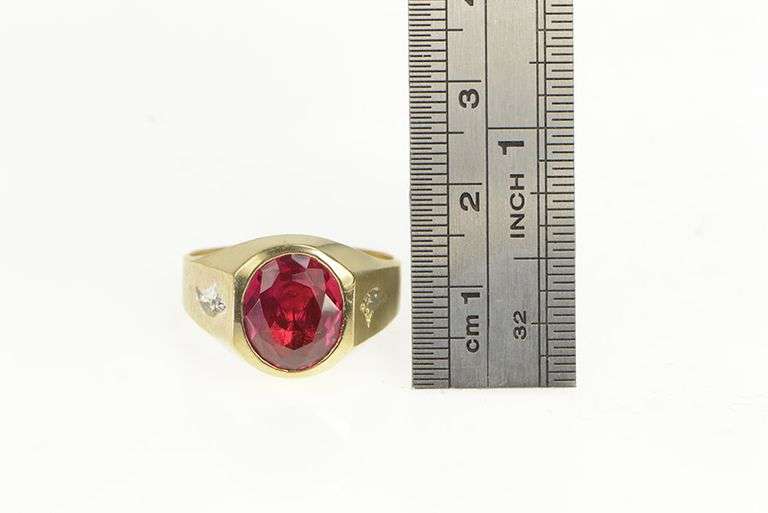10K Yellow Gold Simulated Ruby Diamond Vintage Men's Ring
