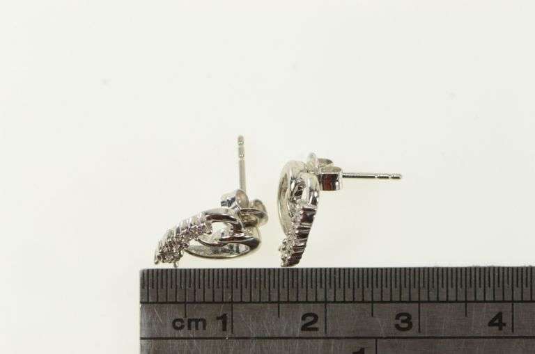 10K White Gold Diamond Heart Love Symbol Criss Cross Earrings