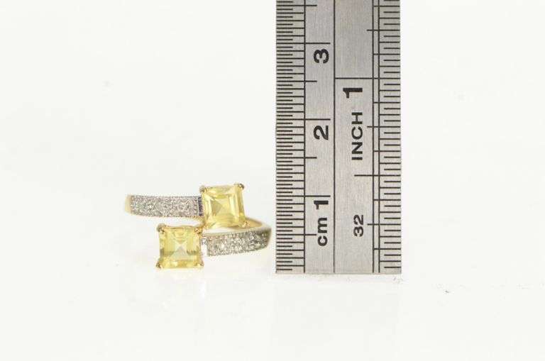10K Yellow Gold Princess Cut Citrine Diamond Bypass Ring