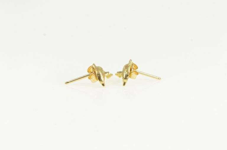 14K Yellow Gold Diamond Cut Jumping Dolphin Stud Earrings