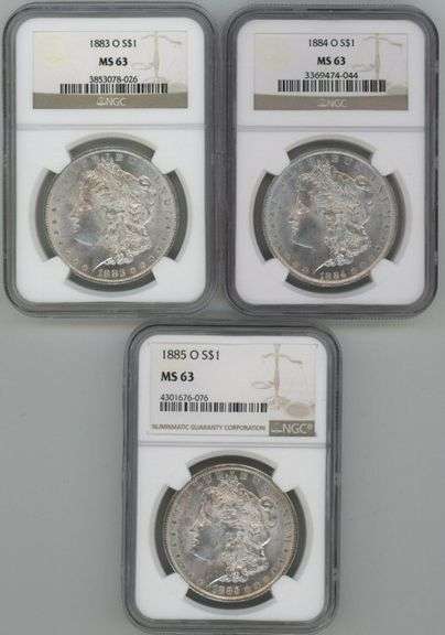 3 Diff. choice BU Morgan Silver Dollars in NGC MS63 holders