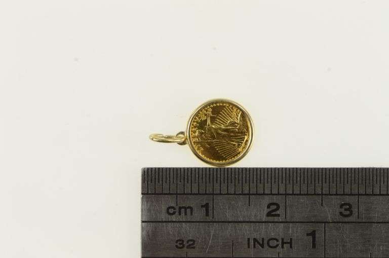 14K Yellow Gold 1/20 Oz 1924 American Gold Eagle Coin Replica Pendant