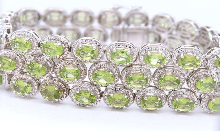 925 Sterling Silver Peridot 3 Row Bracelet